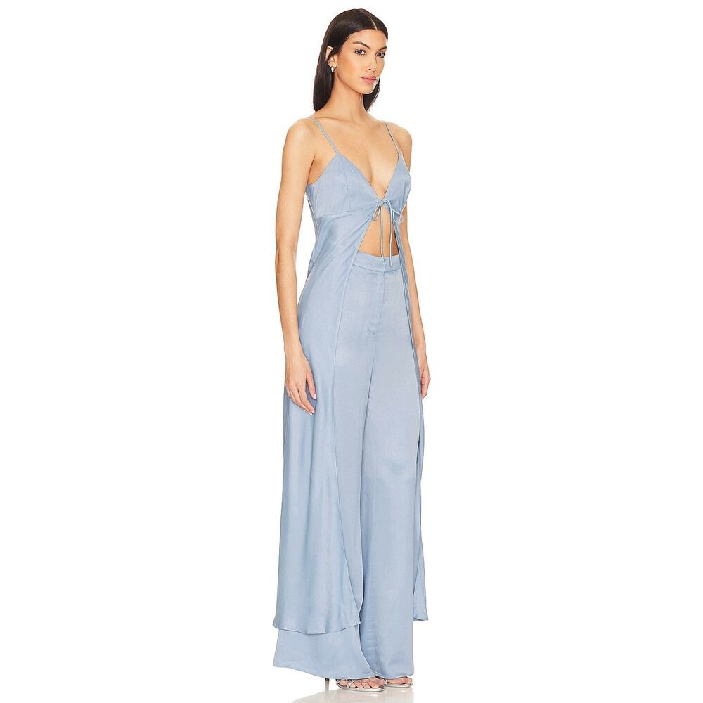 Camila Coelho Kassiani Tie Front Top - S Dusty Blue - Picture 2 of 3